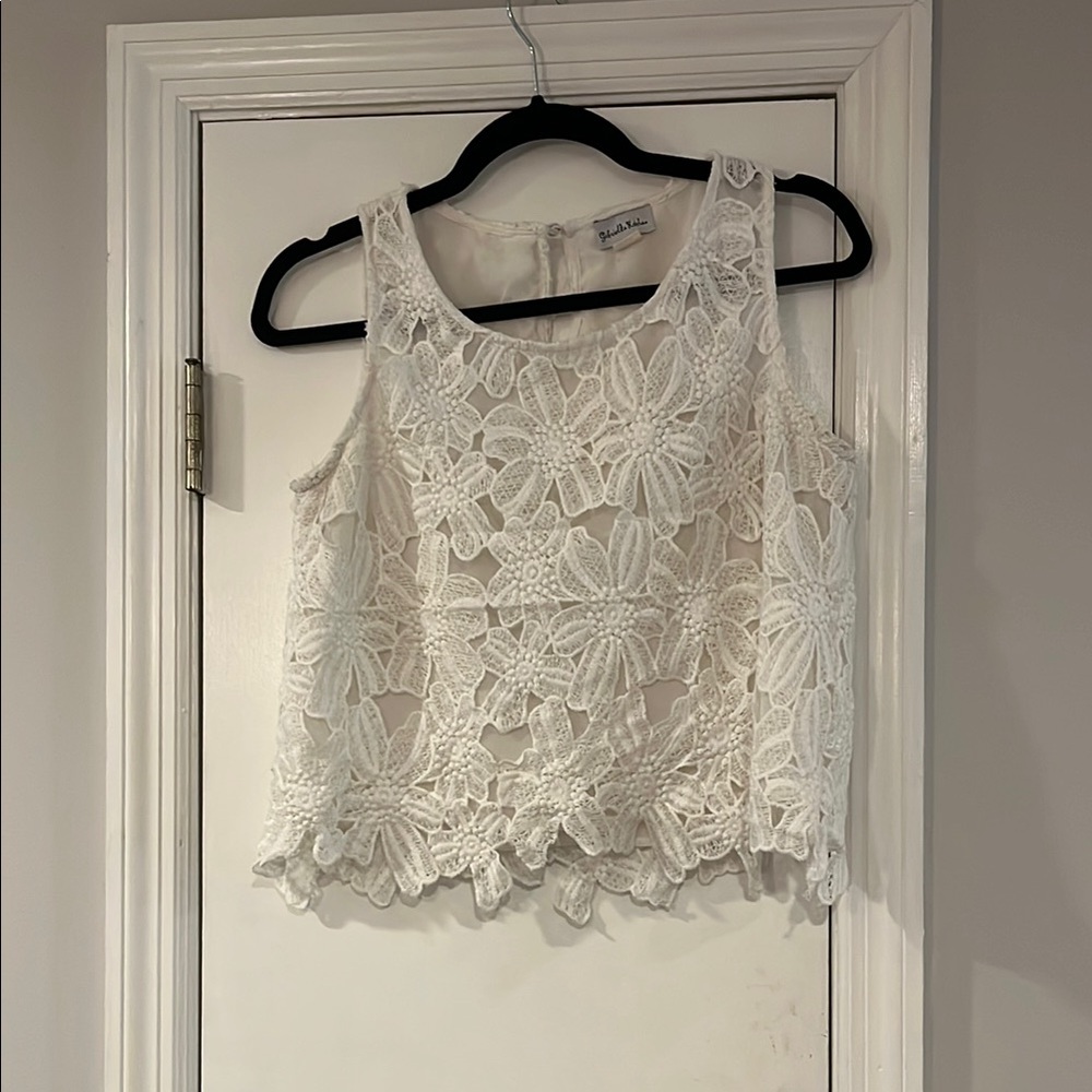 White Cropped Embellished Tank Top | Size: M